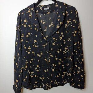 Reformation black v-neck viscose floral blouse with lace details